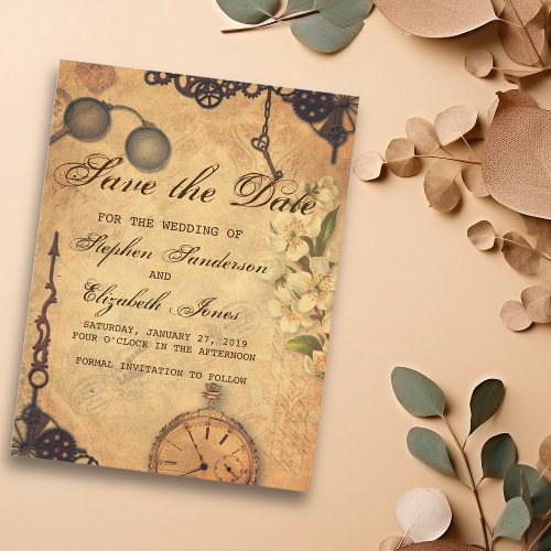 Save The Date Vintage Victorian Steampunk Announcement Postcard