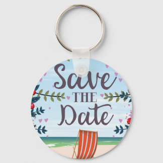 Save The Date Vintage Vintage Beach and Deckchair Keychain
