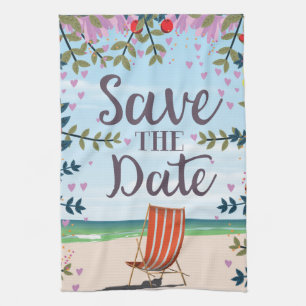 Save The Date Vintage Vintage Beach and Deckchair Kitchen Towel