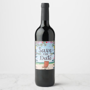 Save The Date Vintage Vintage Beach and Deckchair Wine Label