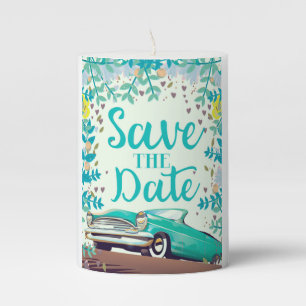 Save The Date Vintage Vintage Classic Car. Pillar Candle