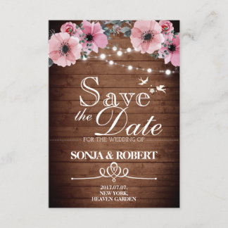 Save the Date -Vintage Wood, Doves, Light, flower