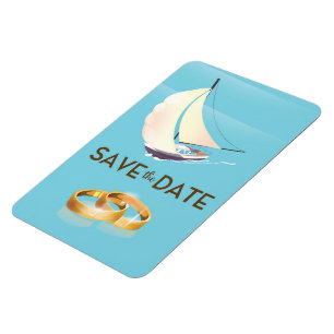Save the Date vintage yacht and wedding rings Magnet