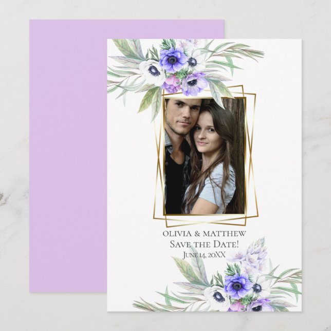 Save the Date  |  Violet Anemone Floral Bouquets Invitation (Front/Back)
