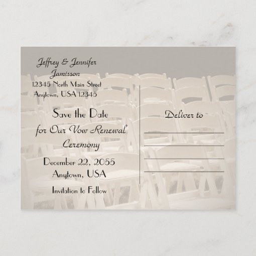 Save the Date Vow Renewal Ceremony Chairs Announcement Postcard Zazzle