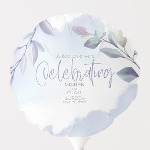 Save the Date  Watercolor Aqua Lilac Leaves Balloon