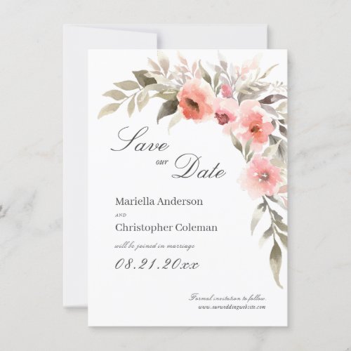 Save the Date Watercolor Blush Rose Wreath