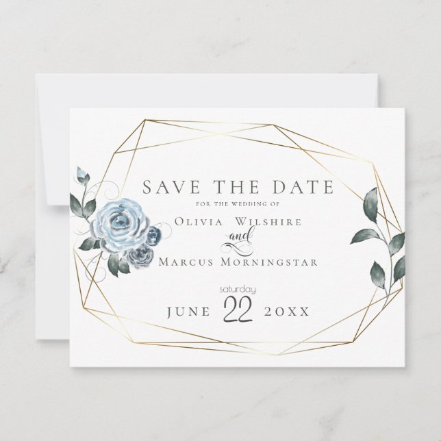 Save the Date  |  Watercolor Dusty Blue Floral (Front)