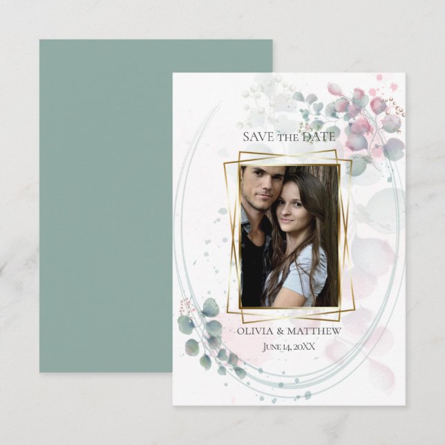 SAVE THE DATE | Watercolor Eucalyptus Foliage Invitation (Front/Back)
