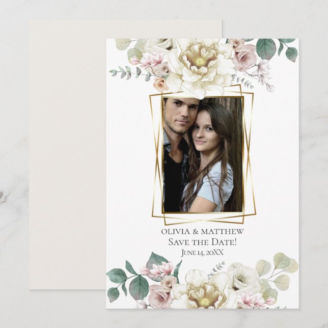 Save the Date | Watercolor Floral Alabaster Blush Invitation (Front/Back)