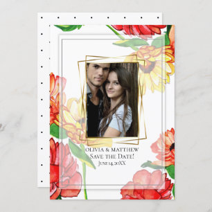 Save the Date Watercolor Floral Photo Frame Invitation