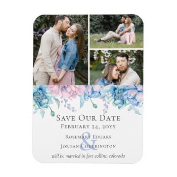 Save The Date Watercolor Floral Unique Wedding Magnet by CyanSkyCelebrations at Zazzle