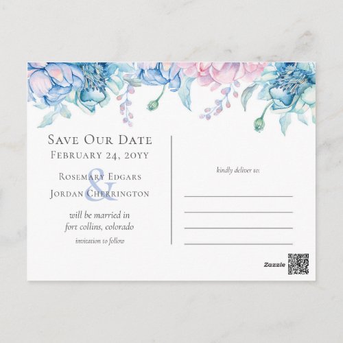 Save The Date Watercolor Floral Wedding 3_Photo Postcard