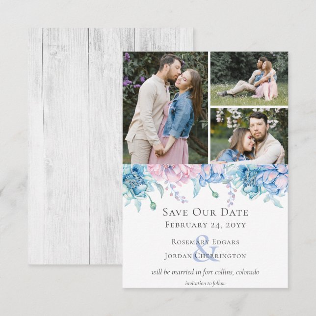 Save The Date Watercolor Floral Wedding Card (Front/Back)