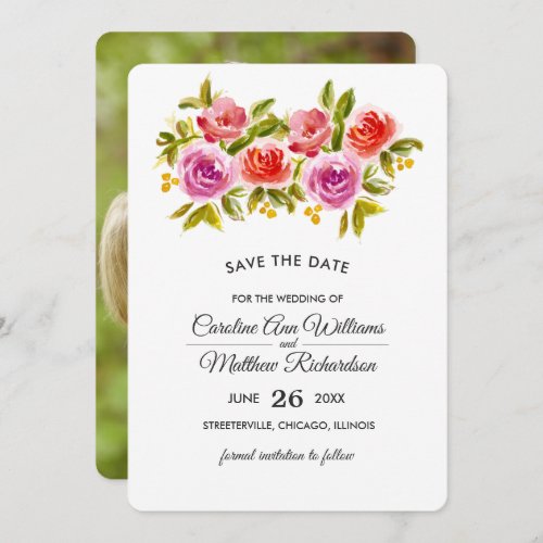 Save the Date Watercolor Floral Wedding Photo Card