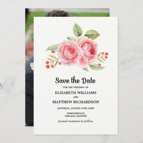 Save the Date Watercolor Floral Wedding Photo  Invitation