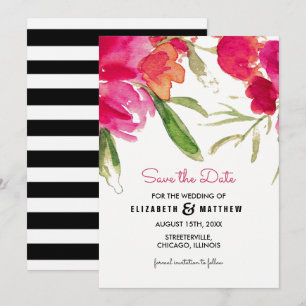 Save the Date. Watercolor Fuchsia Floral Wedding  Date