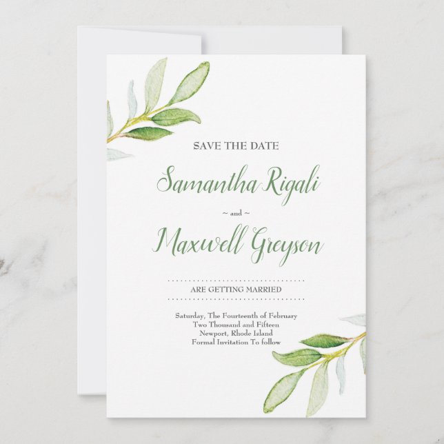 Save The Date Watercolor Greenery (Front)