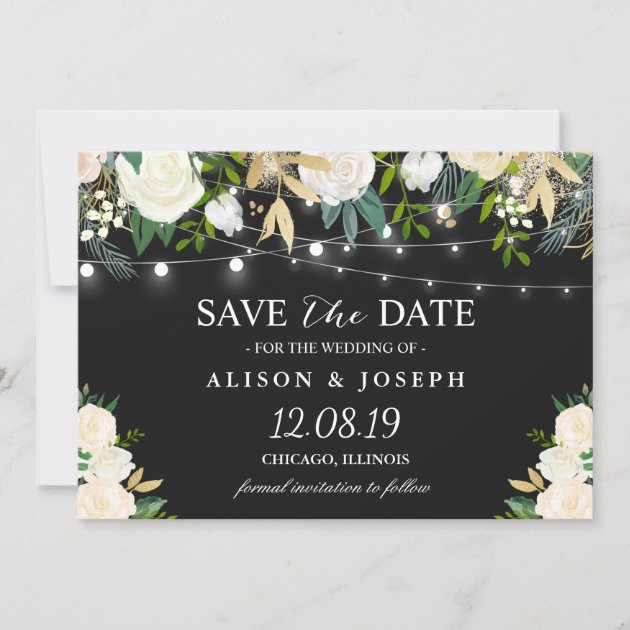 Save The Date Watercolor Ivory Floral String Light