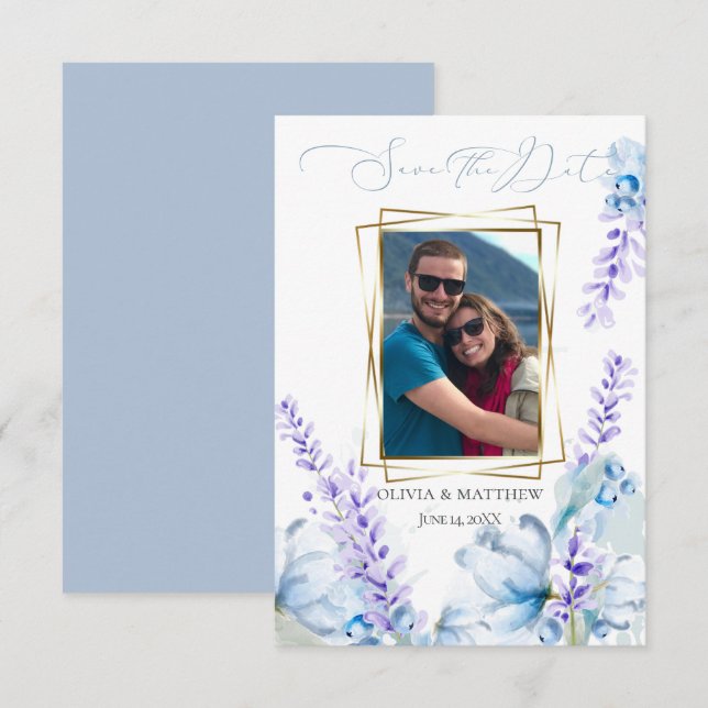 SAVE THE DATE | Watercolor Lavender - Dusty Blue Invitation (Front/Back)