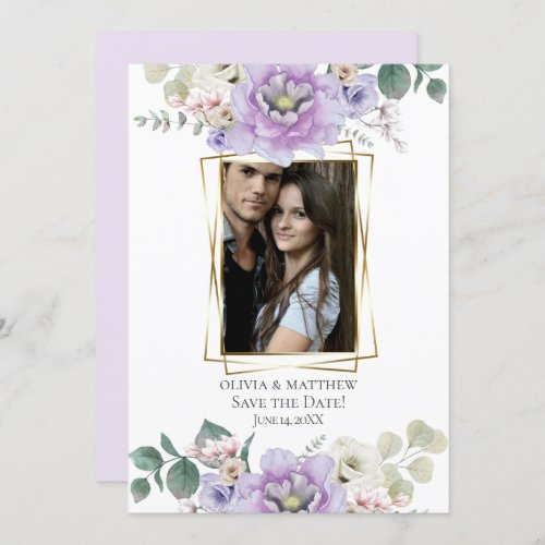 Save the Date    Watercolor Lavender Peony Floral Invitation