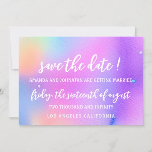 Save The Date Watercolor Pink Blue Holographic 