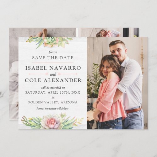 Save The Date Watercolor Succulent 4_Photo Card