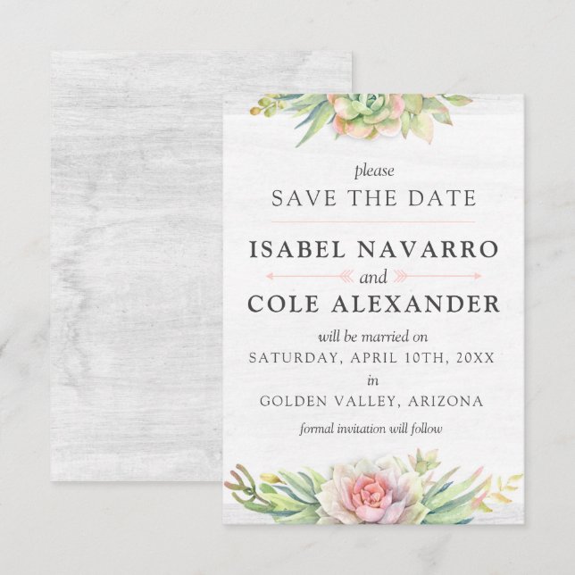 Save The Date Watercolor Succulent Cactus Card (Front/Back)