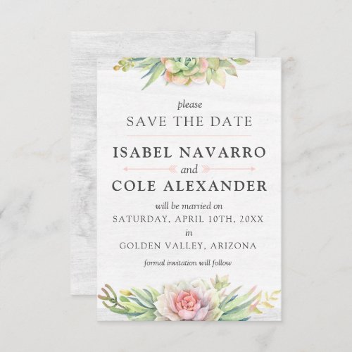 Save The Date Watercolor Succulent Cactus Card