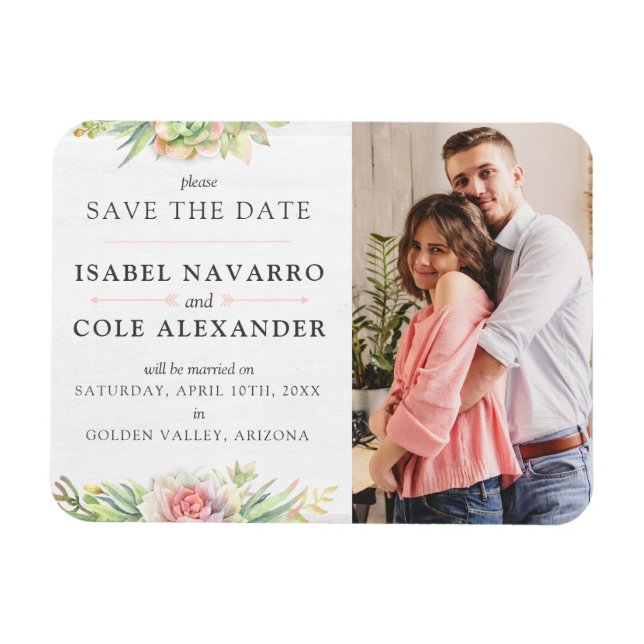 Save The Date Watercolor Succulent Cactus Wedding  Magnet (Horizontal)