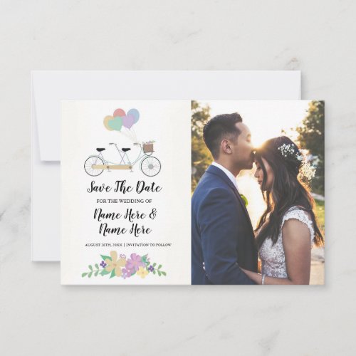 Save the Date Watercolor Tandem Photo Bike Balloon