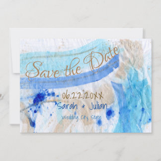 Save the Date Watercolor Tissue Blue Gold Invitation