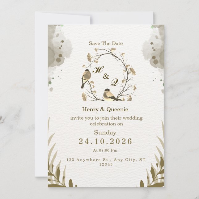 Save the Date Watercolor Wedding Invitation (Front)