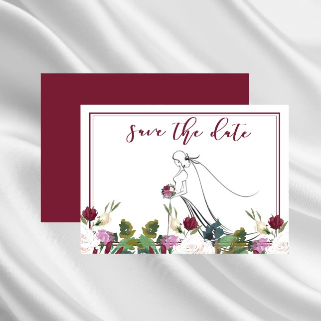 Save The Date Watercolor White Roses Cranberry Invitation (Save The Date Watercolor White Roses Cranberry Invitation)