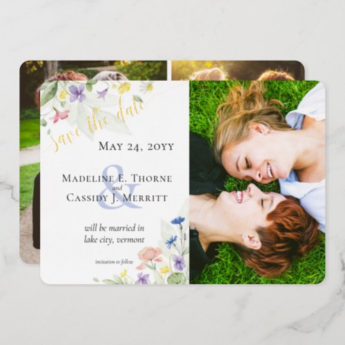 Save The Date Watercolor Wildflower Floral Wedding Foil Invitation