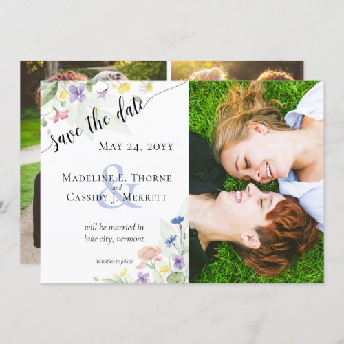 Save The Date Watercolor Wildflowers 4_Photo Invitation