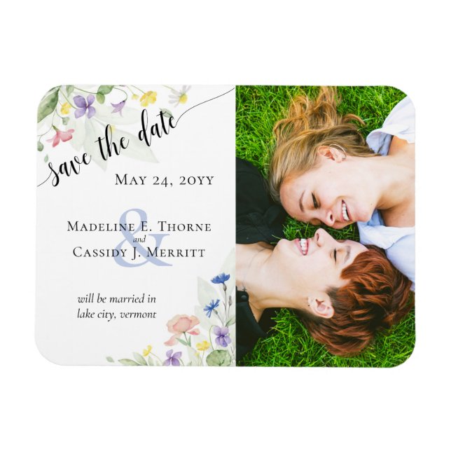 Save The Date Watercolor Wildflowers Photo Magnet (Horizontal)