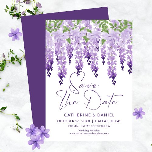 Save The Date Watercolor Wisteria Lilac Wedding