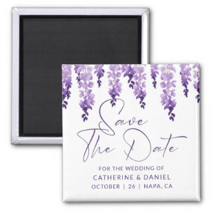 Save The Date Watercolor Wisteria Lilac Wedding Magnet