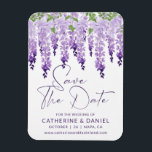 Save The Date Watercolor Wisteria Lilac Wedding Magnet<br><div class="desc">Save The Date Watercolor Wisteria Lilac Wedding Save The Date Magnets features elegant watercolor wisteria flowers in soft lilac, lavender and purple with green leaves on a white background with your Save The Date information below. Personalize by editing the text in the text boxes provided. Designed for you by ©Evco...</div>
