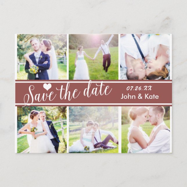 SAVE THE DATE Wedding 6 PHOTO Announcement Postcard (Front)