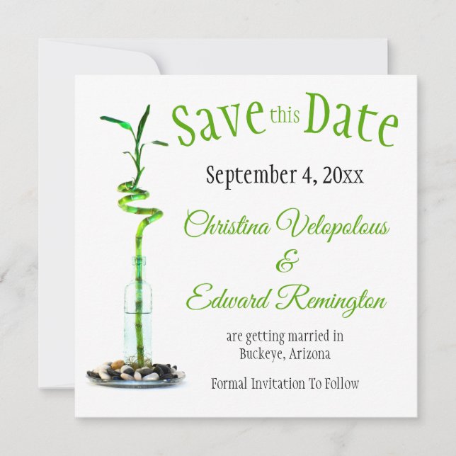 Save The Date Wedding Announcement Lucky Bamboo (Front)