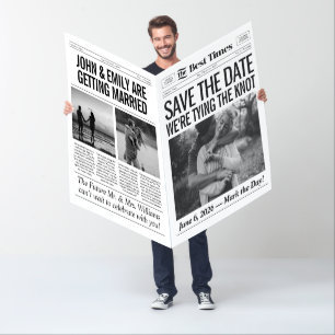 Save the Date Wedding Announcement Newspaper Prop Card