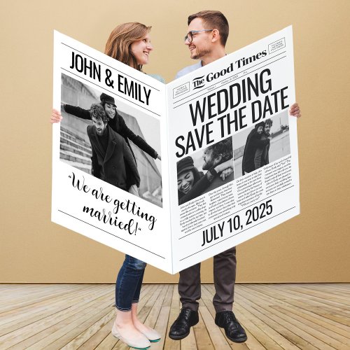 Save the Date Wedding Announcement Newspaper Prop Card