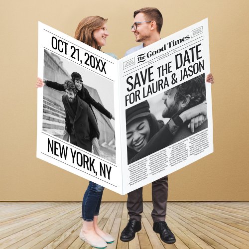Save the Date Wedding Announcement Newspaper Prop Card