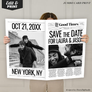 Save the Date Wedding Announcement Newspaper Prop Card