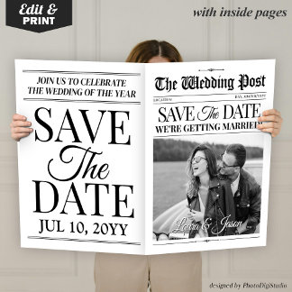 Save the Date Wedding Announcement Newspaper Prop Card
