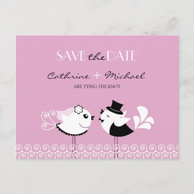 Save The Date Wedding Birds Postcard (Front)