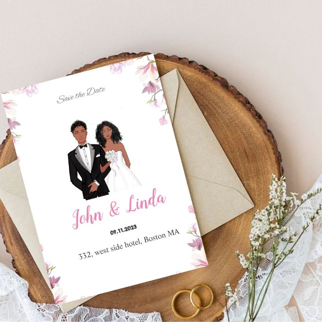 Save the date, wedding, black couple,  save the date (Creator Uploaded)
