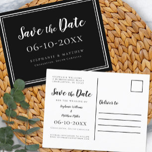 Save The Date Wedding Black & White Simple Modern Announcement Postcard